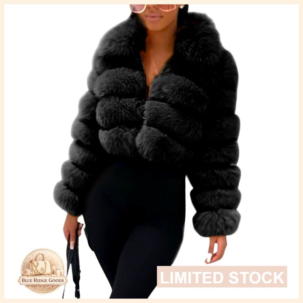 Faux Fur Cropped Jacket Puffer Zip Up Winter Warm Fuzzy Teddy Coat
